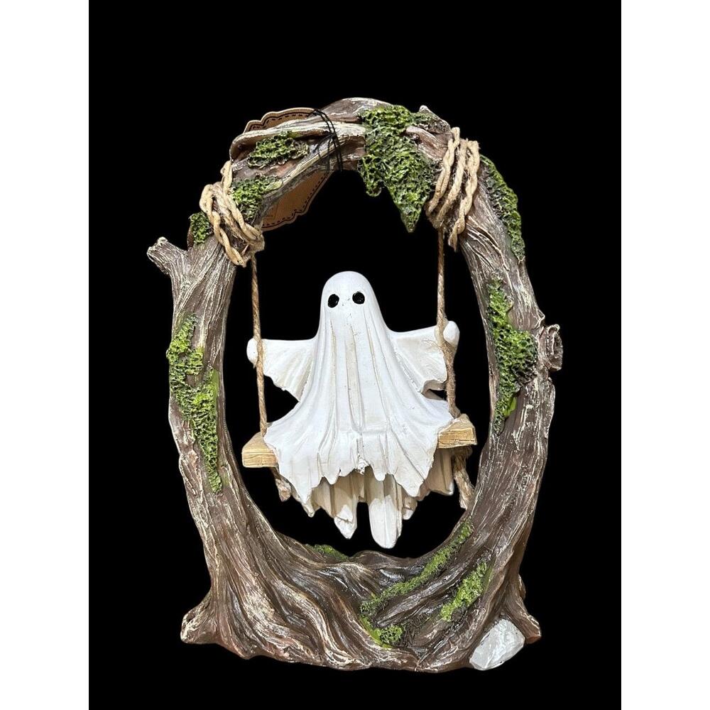 Ghost On Swing Statue Halloween Decor